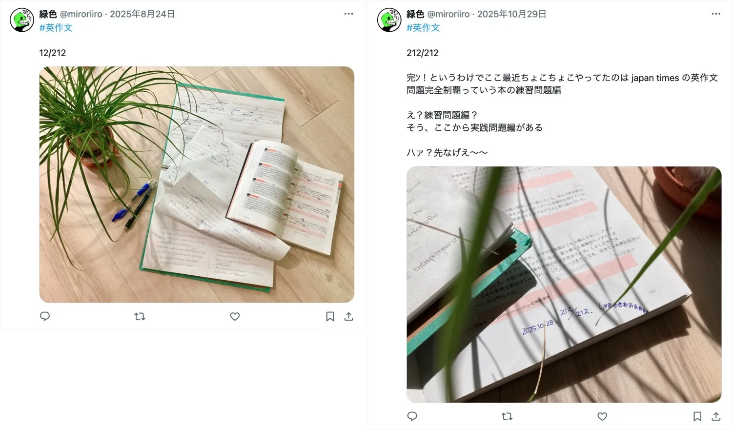 ライティング参考書の練習問題パートをこなしている画像